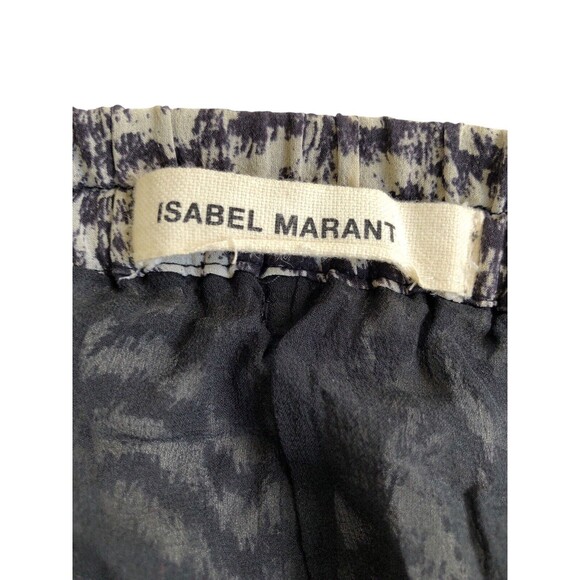 ISABEL MARANT Black Feather Print Silk Chiffon Lined Slim Ankle Pants, Size 10 - Picture 9 of 10